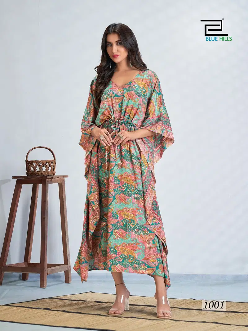 Blue Hills Fire Walk New Designer fancy Wear Crape Kaftan Kurti Collection